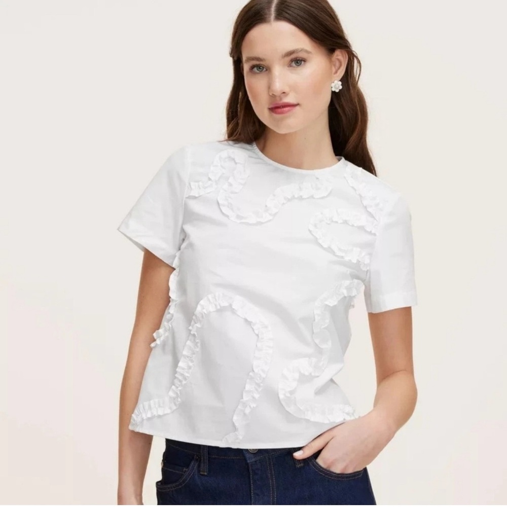 kate spade White Ruffle Short Sleeve Top
